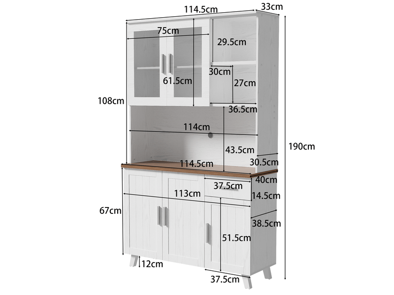 Buffet haut effet bois blanc, 114 × 40 × 190 cm, pour salon et salle à manger - Conforama C