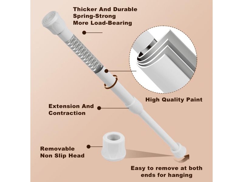  Lot de 2 tringles à rideaux réglables, rétractables sans perçage, adaptées aux fenêtres, armoires, douches, blanches, 60-110 cm  - Conforama E