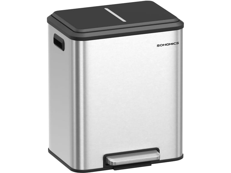  Poubelle de cuisine double recyclage 41,7 x 33,2 x 49,4 cm avec pédale ergonomique design moderne en acier argent 12_0011991  - Conforama A