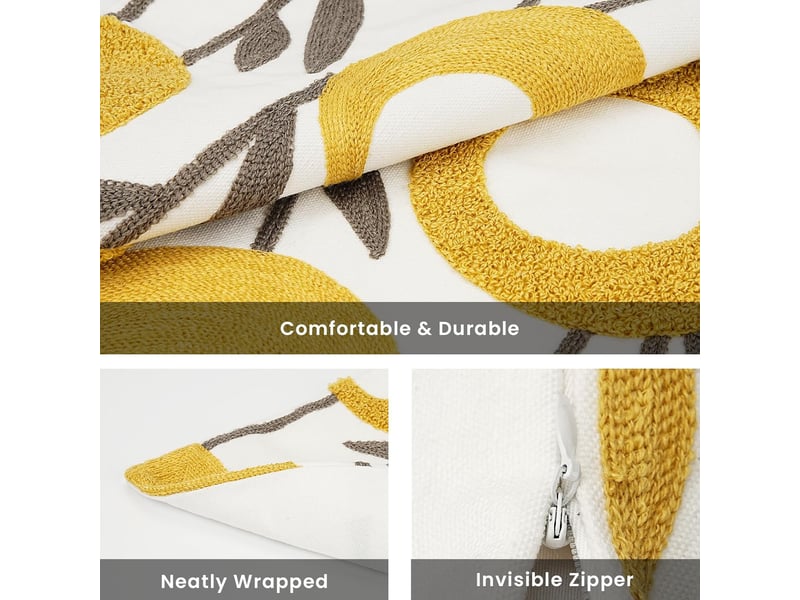  Housse de coussin carrée brodée en toile de coton avec motif fleurs pastorales - 45 x 45 cm, jaune  - Conforama C
