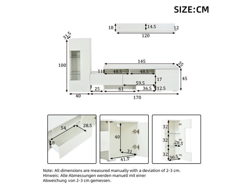  Ensemble meuble tv modenvie 3 pièces led blanc pour téléviseur jusqu'à 70 pouces  - Conforama C