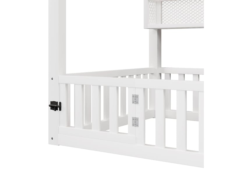 Lit cabane maison 90x200 barrière éclairage led blanc  - Conforama E