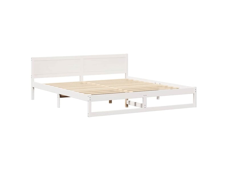  Lit double- lit adulte -  cadre de lit avec tête de lit blanc 200 x 200 cm pin massif  - Conforama C