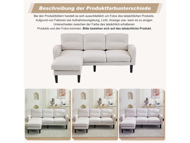  Canapé d'angle, canapé 3 places, beige, 204 x 136 x 80 cm, pour salon, mobilier pour espace de vie, adapté à l'espace de vie  - Conforama E