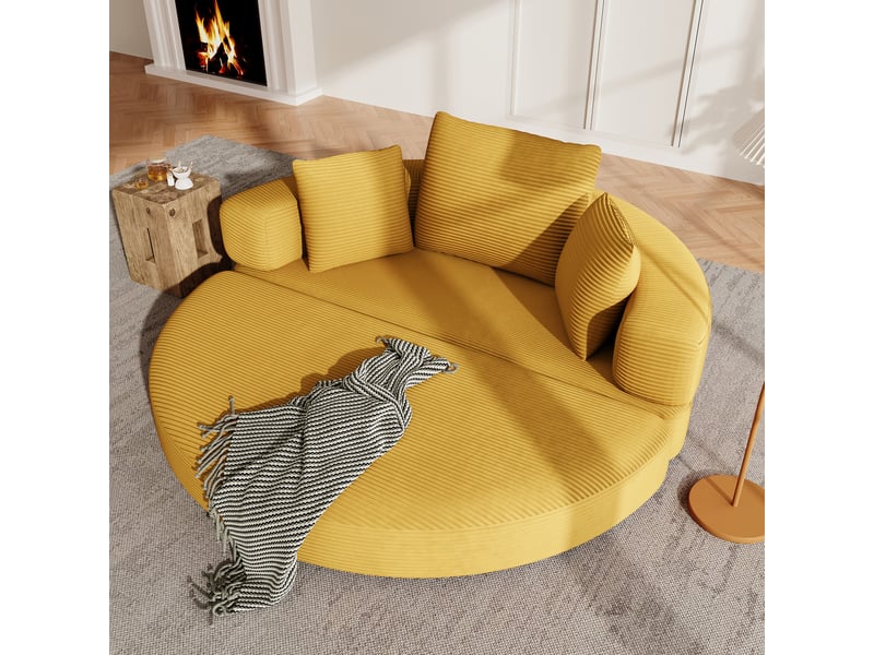 Canapé‑lit ovale modulable sans structure 173 x 176 cm, autoportant, revêtement velours côtelé, livré avec coussins, canapé‑lit pliable multifonction Fay Lum - Conforama B