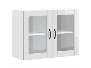 Armoire murale de cuisine avec porte vitrée bois d'ingénierie blanc brillant shl2095