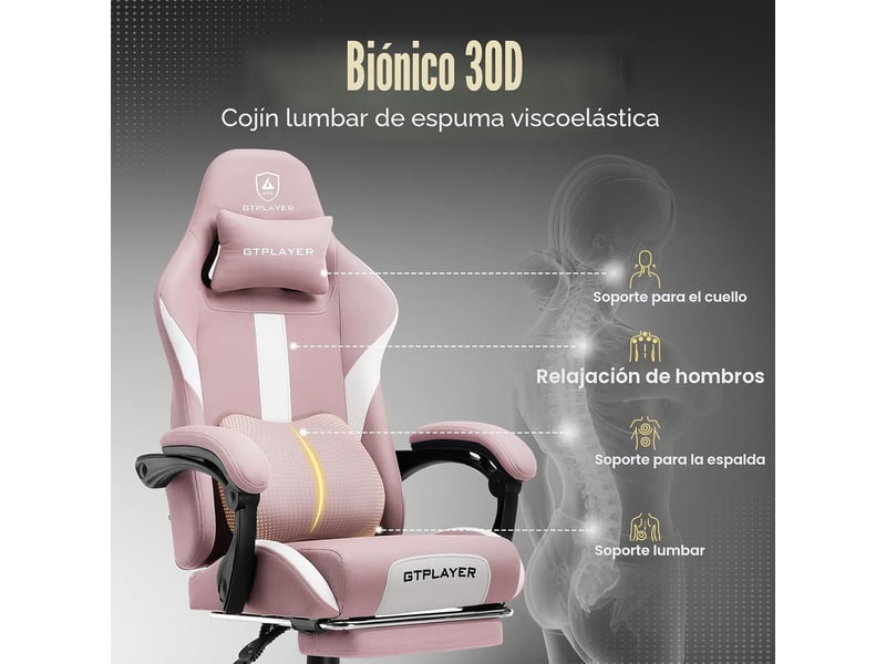 Gtplayer chaise de jeu ergonomique, réglable et pivotante en tissu respirant - rose GT905-PK - Conforama C