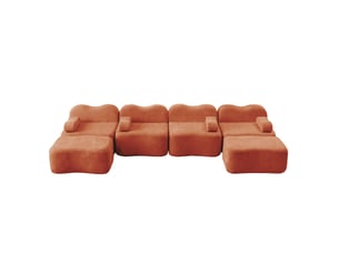Canapé modulable 4 places en u, canapé en velours orange avec deux poufs, mousse haute densité 32d pour salon