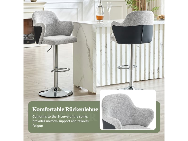  Lot de 2 tabourets de bar pivotants réglables en tissu gris clair W3658P437730 - Conforama E