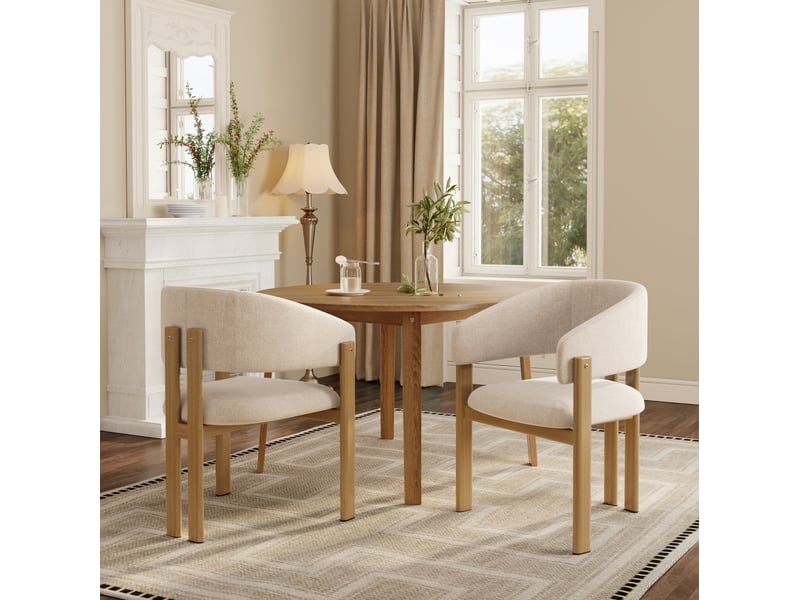  Lot de 6 chaises de salle à manger en métal effet bois, tissu en lin, naturel et beige  - Conforama D