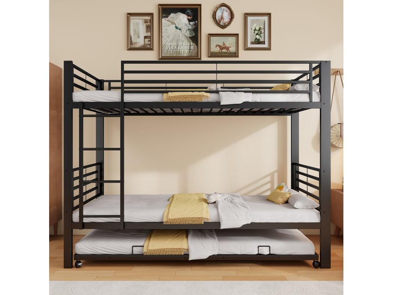 Lit superposé modenvie métal noir 90 x 200 cm avec lit gigogne 90 x 190 cm 3 couchages - Conforama B