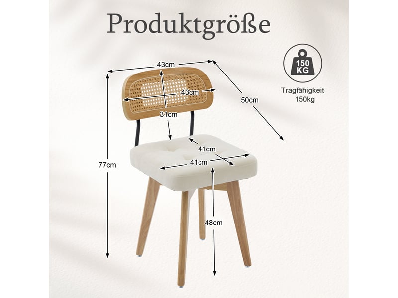  Lot de 2 chaises de salle à manger pivotantes 360° en tissu beige et paille, style vintage pour votre intérieur  - Conforama C