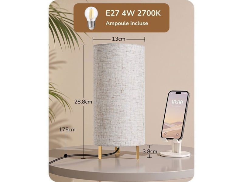  Lampe de table lot de 2 blanc abat-jour en lin 28,8 cm led e27 2700k 370618_AACUS34138_6_DROPFR - Conforama C