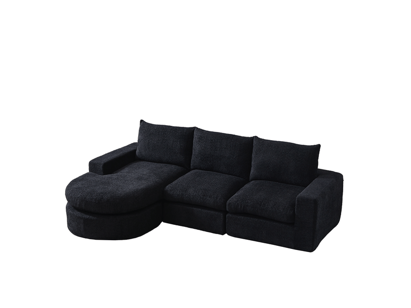  Canapé d'angle tcqpz modulable 3 places avec méridienne réversible 250 x 160 x 80 cm chenille noir  - Conforama A
