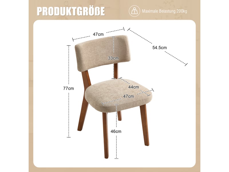 Lot de 2 chaises de salle à manger 54,5 x 47 x 77 cm en bois et tissu avec assise rembourrée beige chicfurn - Conforama C
