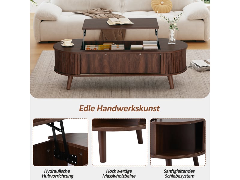  Table basse relevable - truxen8 - noyer - rangement caché - 5 étagères 120x50x39.5cm - Conforama R