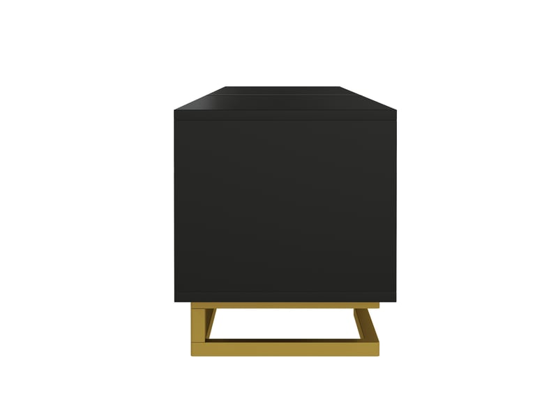  Meuble tv noir 160 cm avec pieds dorés et portes texturées  - Conforama D
