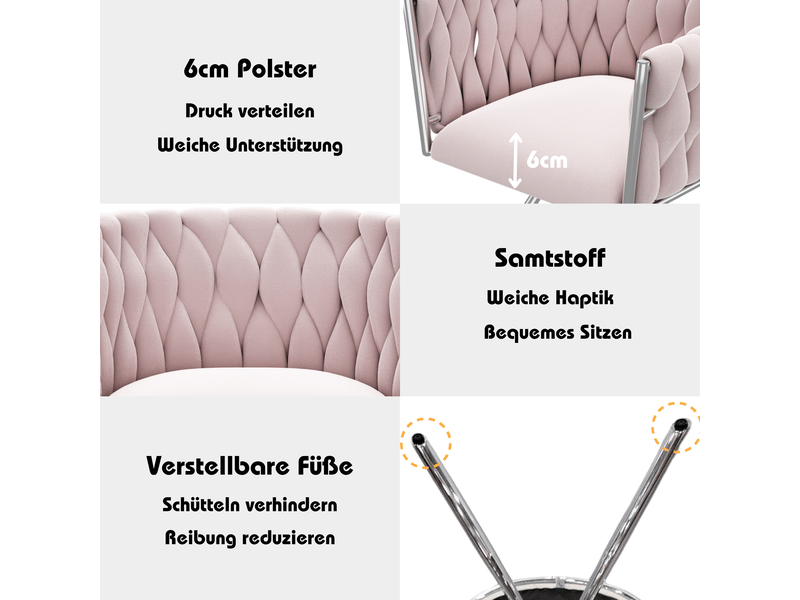 Fauteuil de coiffeuse pivotant,59x54x72 cm,360°,velours,rose - Conforama E