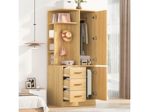 Armoire 2 porte(s) battante 3 tiroir(s) MAISENTIEL coloris naturel largeur 70 cm