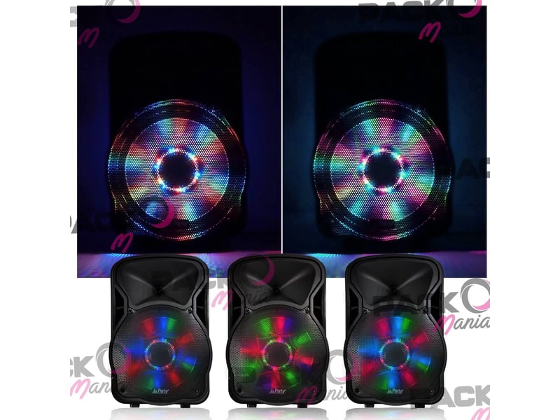  Enceinte mobile amplifiée 800w party light sound 15 à leds rvb - usb-bt-sd-fm + micro + effet ovni  - Conforama C