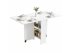 Table à manger pliante gain de place avec roulettes et rangement, table extensible de cuisine pour 6 personnes