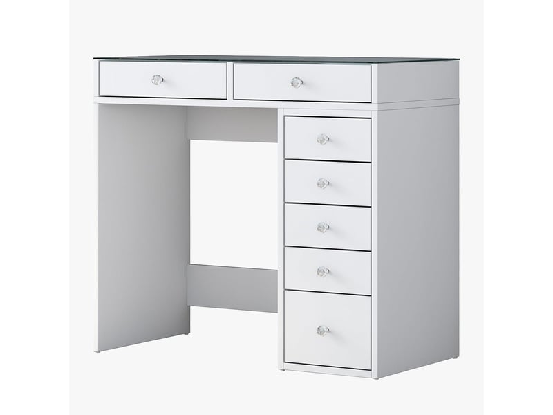  Coiffeuse 7 tiroirs blanc avec plateau en verre  - Conforama E