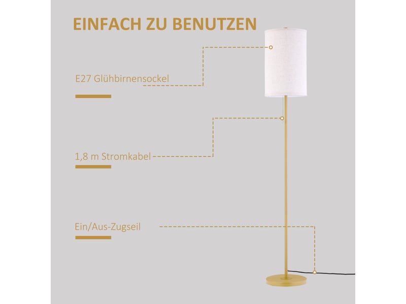  Lampe sur pied - abat-jour en lin - interrupteur à chaîne - support en acier - douille e27 - dimensions 25.5x25.5x157cm - Conforama E