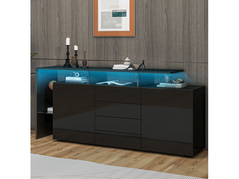 Buffet bas tv led noir – 2 portes, 4 tiroirs – 160 x 35 x 70 cm - Conforama B