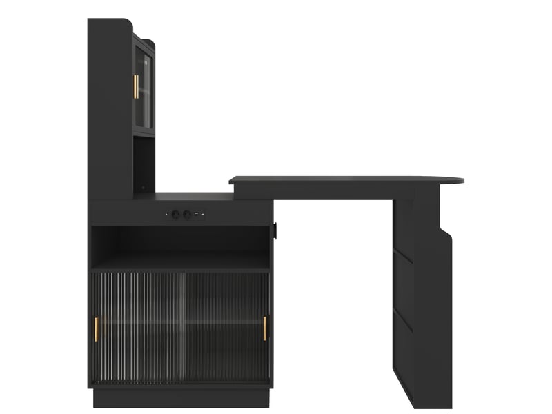 Bar extensible avec rangement 131 à 170 x 40 x 170 cm noir en mdf, éclairage led, prises, usb et usb-c - Conforama D