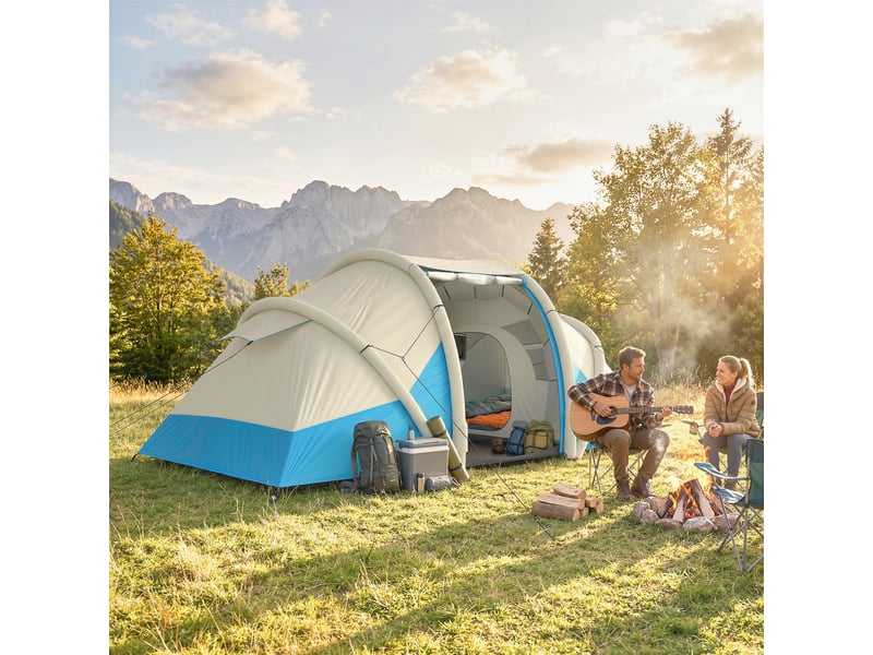  Tente gonflable, facile à monter, 4 personnes, 2 chambres, bleue  - Conforama D