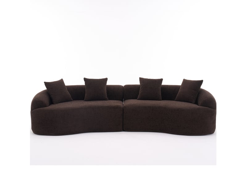  Canapé modulaire courbé 4 places avec coussins, assise moelleuse en chenille marron foncé, 275 × 115 × 63 cm  - Conforama A