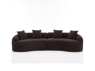 Canapé modulaire courbé 4 places avec coussins, assise moelleuse en chenille marron foncé, 275 × 115 × 63 cm