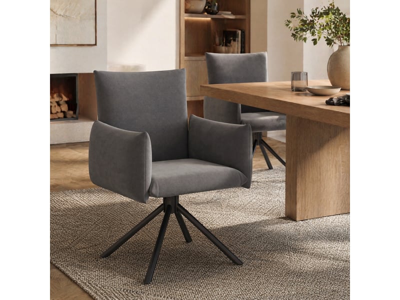  Lot de 2 chaises de salle à manger pivotantes 360° en velours gris avec pieds en métal  - Conforama D