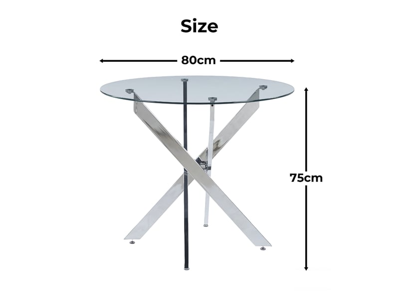 Table de salle à manger ronde avec plateau en verre, pieds croisés en métal et style moderne, argent - Conforama E