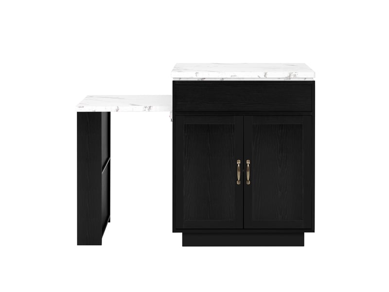  Îlot de cuisine extensible à roulettes 125,5-187,5 cm avec led et prises usb-c, noir  - Conforama A