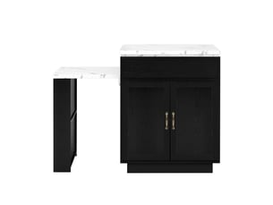 Îlot de cuisine extensible à roulettes 125,5-187,5 cm avec led et prises usb-c, noir