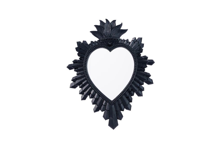  Miroir suspendu en forme de cœur en résine noire – miroir sculpté de style européen – décoration bohème pour salon ou bureau – 20 x 16 cm  - Conforama A