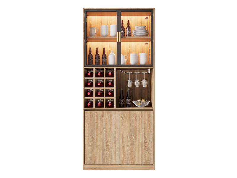  Vitrine 80x40x180 cm portes vitrées éclairage led mdf naturel  - Conforama A