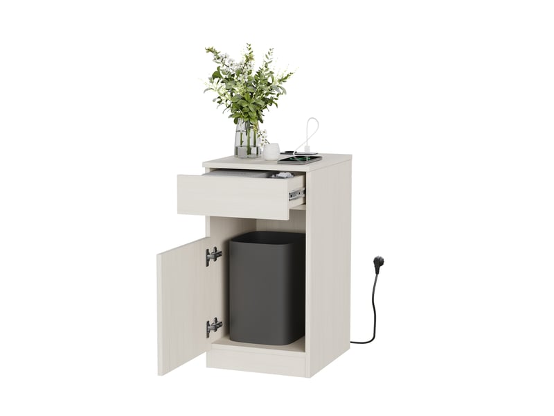  Table de chevet avec tiroir et station de charge pour chambre en mdf 33×40×61,5 cm blanc  - Conforama A