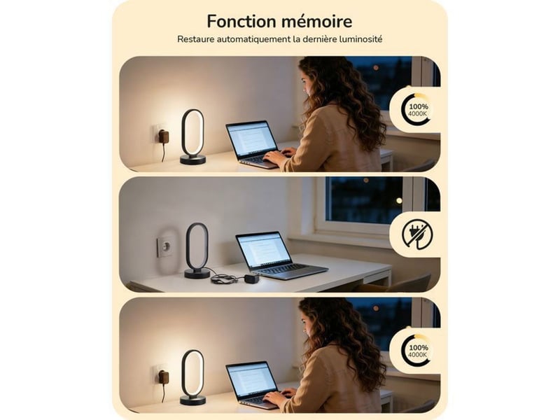  Lampe de table led tactile dimmable 12w anneau ovale 3 cct 3000 4000 6500k 370618_AACKH14280_6_DROPFR - Conforama D