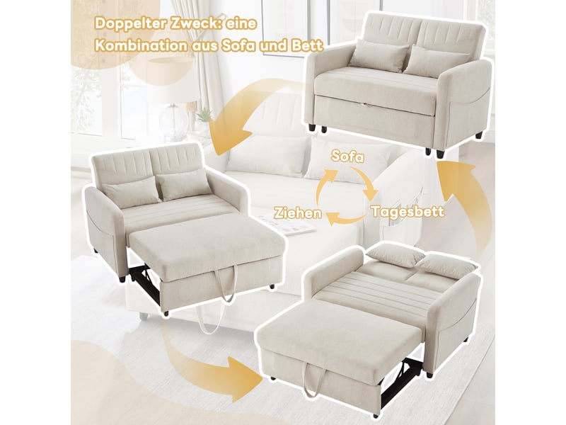  Canapé convertible 2 places en tissu coton-lin, dossier réglable 3 positions, couchage 166×95 cm, sans montage  - Conforama R