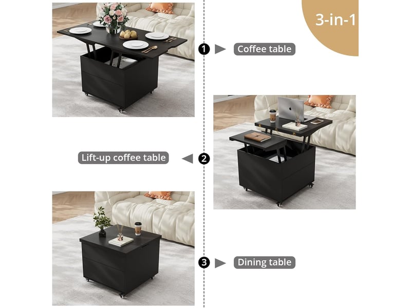  Table basse extensible à plateau relevable (noire)  - Conforama D