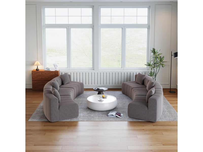  Canapé 6 places - 444.5x222x73.6 cm - canapé demi-lune modulaire incurvé chenille avec coussins, sans montage - gris  - Conforama C