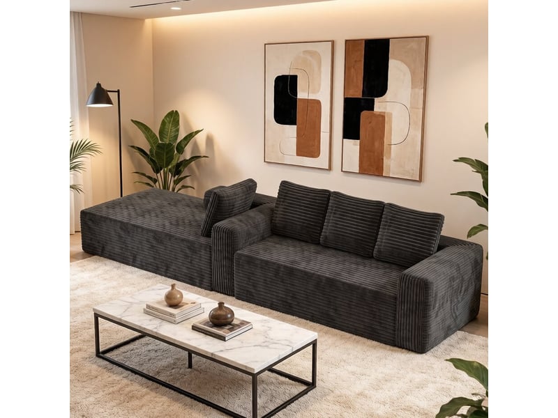  Canapé d'angle, canapé modulable, en velours tricoté, gris, assise profonde, style cloud, pour salon, version droite, chambre  - Conforama E