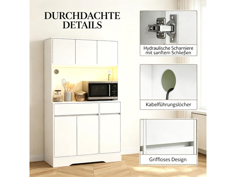  Buffet de cuisine haut blanc, meuble de rangement 6 portes et 2 tiroirs, led. Vendu sans matelas.  - Conforama D