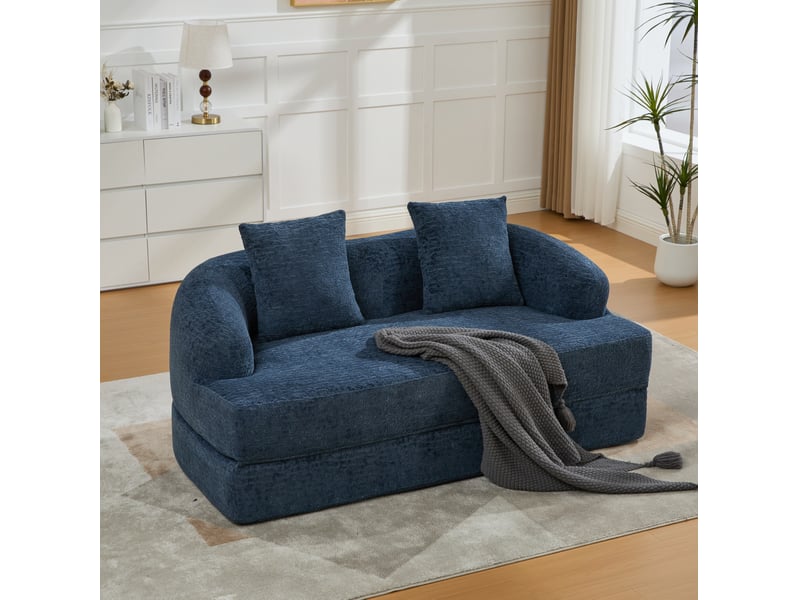  Canapé-lit convertible 2 places en chenille bleu marine avec 2 coussins  - Conforama B