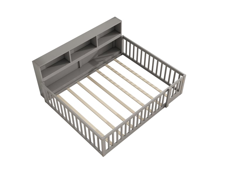  Lit banquette gris 140x200 cm en pin, rangement latéral et garde-corps  - Conforama D
