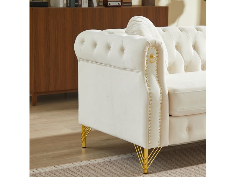  Canapé 3+3 places en velours beige avec pieds en métal doré  - Conforama W