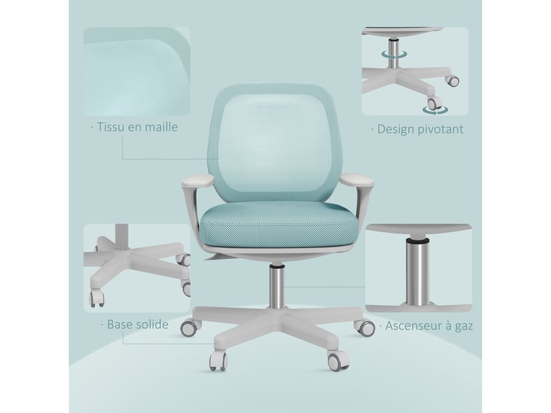 Fauteuil de bureau, chaise de bureau ergonomique en maille, hauteur réglable, vert, 55x48x82,5-94,5cm - Conforama W