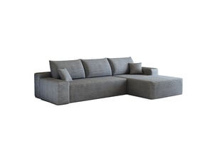Canapé d'angle en l 270cm,canapé modulable 4 places,compression ultra sans aucun montage,velours côtelé,assise très profonde et moelleuse,gris